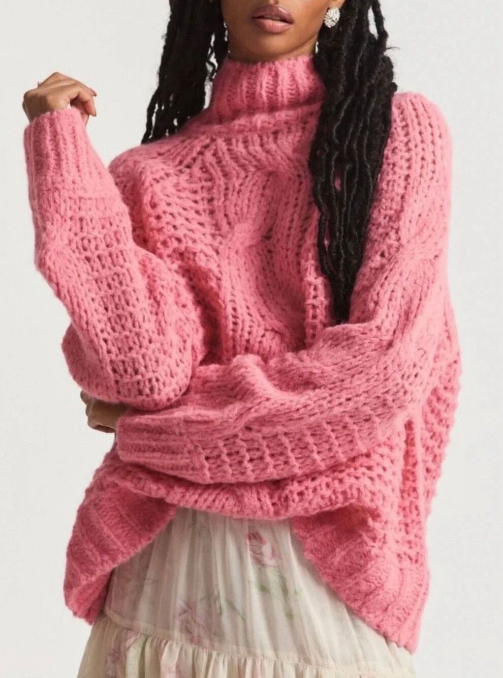 LoveShackFancy Leyland Alpaca Blend Turtleneck Sweater in Pink Large